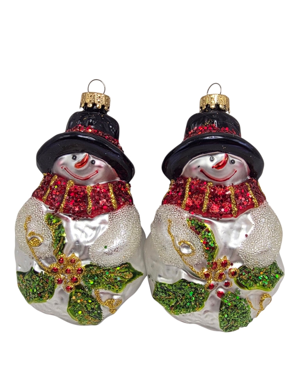 Vintage Set Of 2 UT Unique Treasures Glass Christmas Ornaments Snowman Scarf